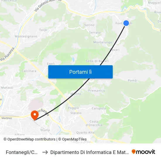 Fontanegli/Chiesa to Dipartimento Di Informatica E Matematica map