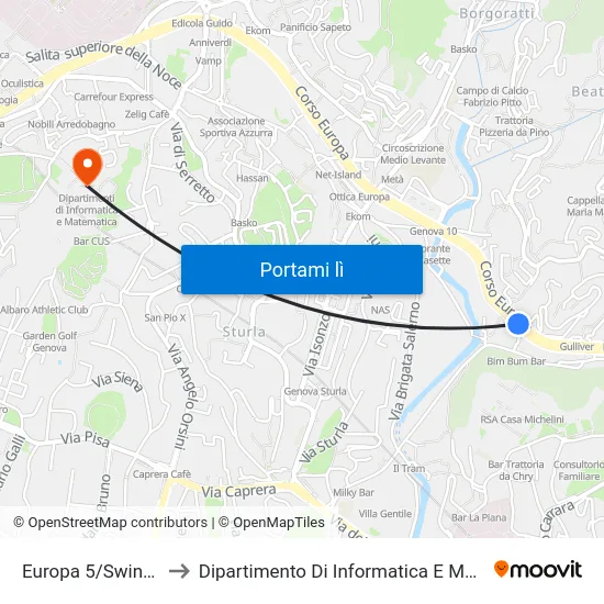 Europa 5/Swinburne to Dipartimento Di Informatica E Matematica map