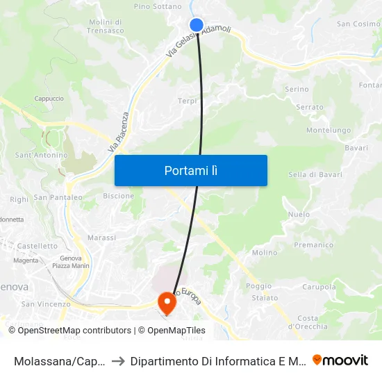 Molassana/Capolinea to Dipartimento Di Informatica E Matematica map