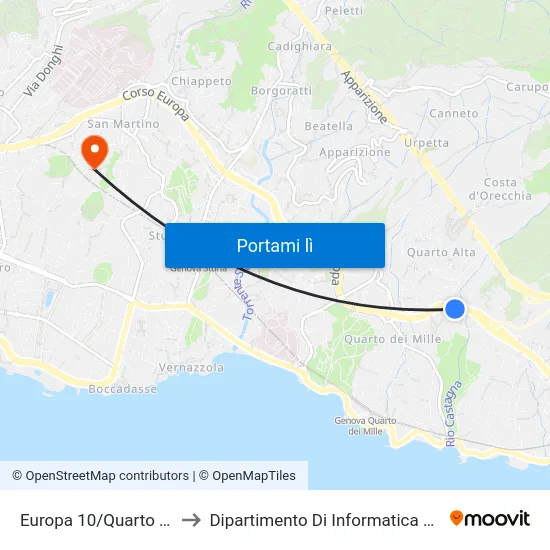 Europa 10/Quarto Castagna to Dipartimento Di Informatica E Matematica map