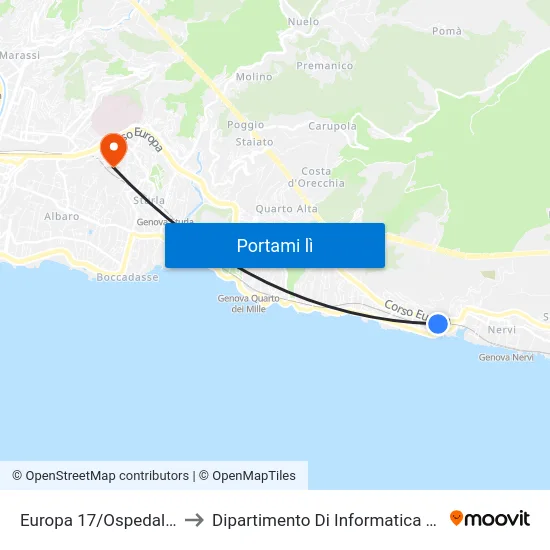 Europa 17/Ospedale Di Nervi to Dipartimento Di Informatica E Matematica map