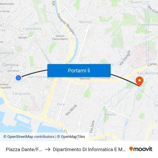 Piazza Dante/Fieschi to Dipartimento Di Informatica E Matematica map
