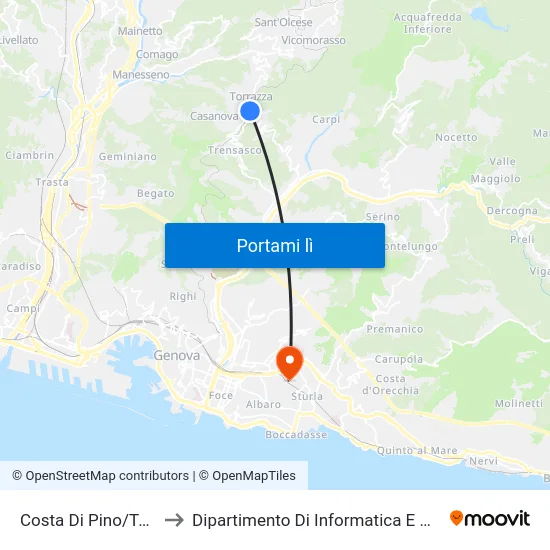 Costa Di Pino/Torrazza to Dipartimento Di Informatica E Matematica map