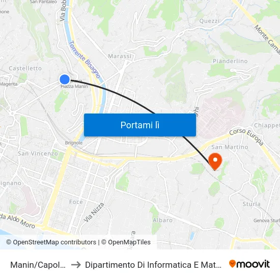 Manin/Capolinea to Dipartimento Di Informatica E Matematica map