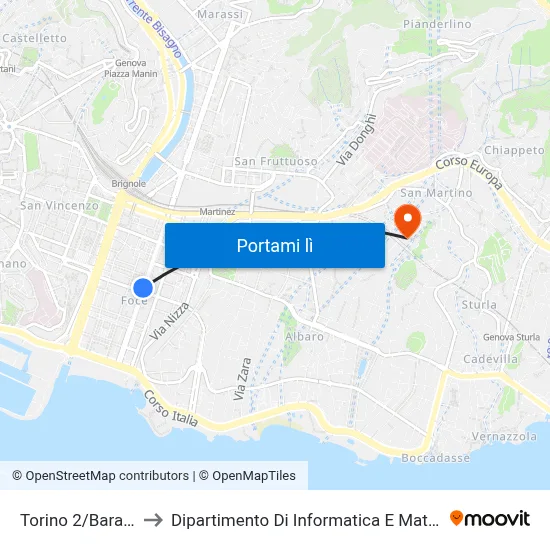 Torino 2/Barabino to Dipartimento Di Informatica E Matematica map