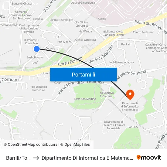 Barrili/Torti to Dipartimento Di Informatica E Matematica map