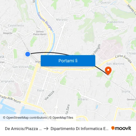 De Amicis/Piazza Brignole to Dipartimento Di Informatica E Matematica map