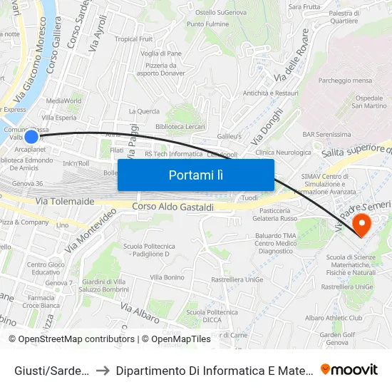 Giusti/Sardegna to Dipartimento Di Informatica E Matematica map