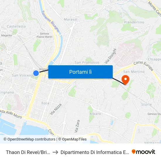 Thaon Di Revel/Brignole FS to Dipartimento Di Informatica E Matematica map