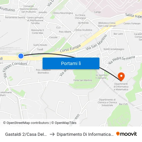 Gastaldi 2/Casa Dello Studente to Dipartimento Di Informatica E Matematica map