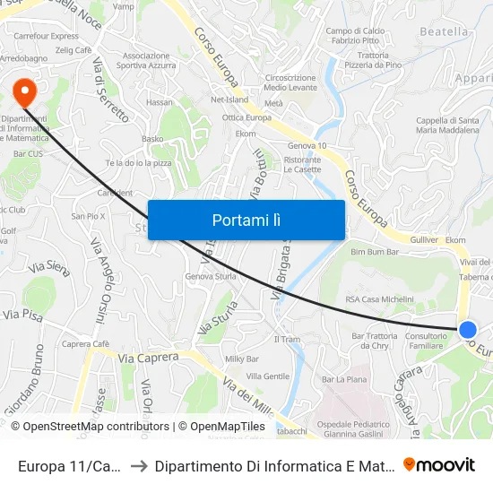 Europa 11/Carrara to Dipartimento Di Informatica E Matematica map