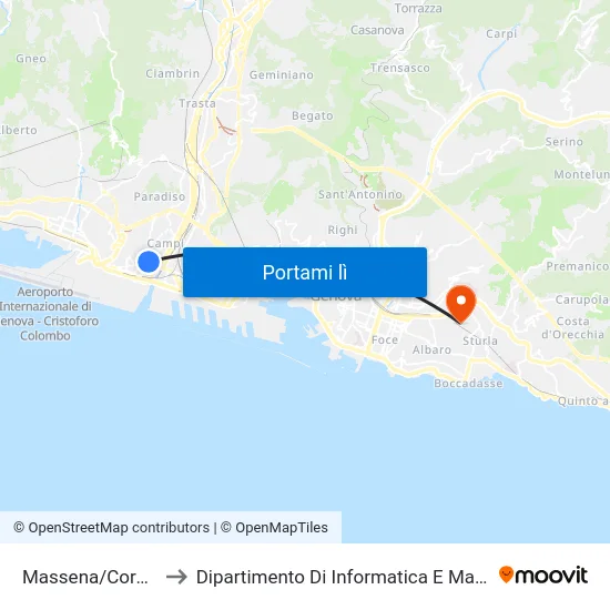 Massena/Coronata to Dipartimento Di Informatica E Matematica map
