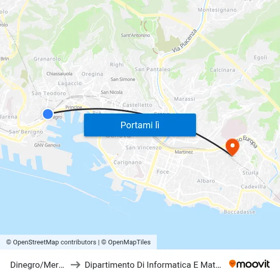 Dinegro/Mercato to Dipartimento Di Informatica E Matematica map