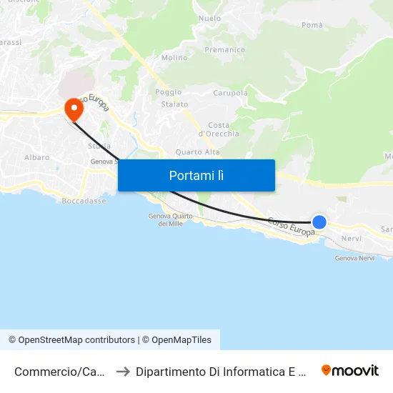 Commercio/Capolinea to Dipartimento Di Informatica E Matematica map