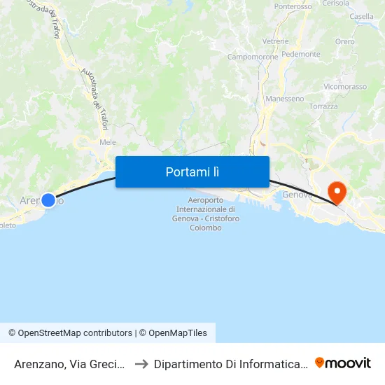 Arenzano, Via Grecia Capolinea to Dipartimento Di Informatica E Matematica map