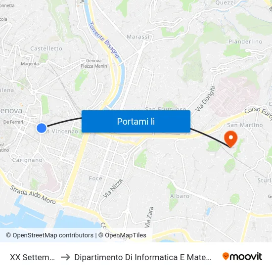 XX Settembre to Dipartimento Di Informatica E Matematica map
