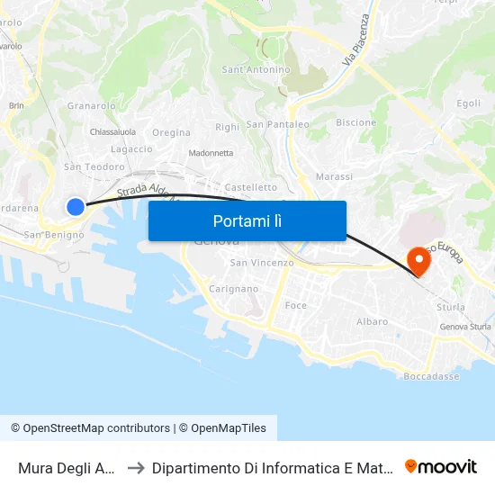 Mura Degli Angeli to Dipartimento Di Informatica E Matematica map