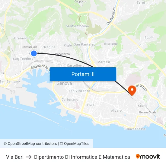 Via Bari to Dipartimento Di Informatica E Matematica map