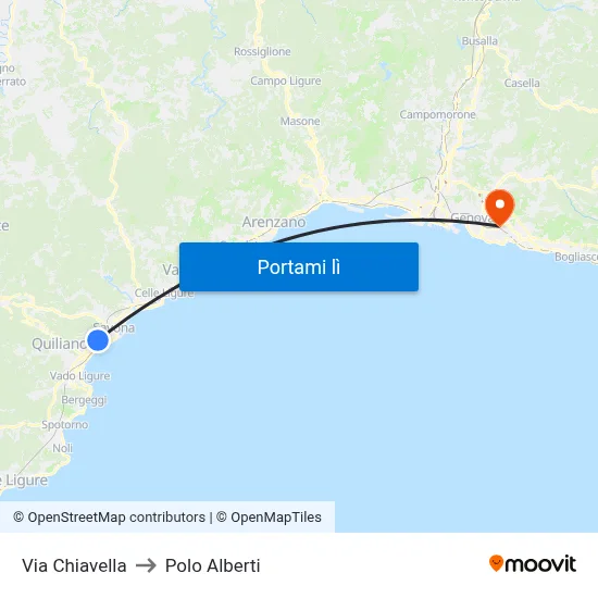 Via Chiavella to Polo Alberti map