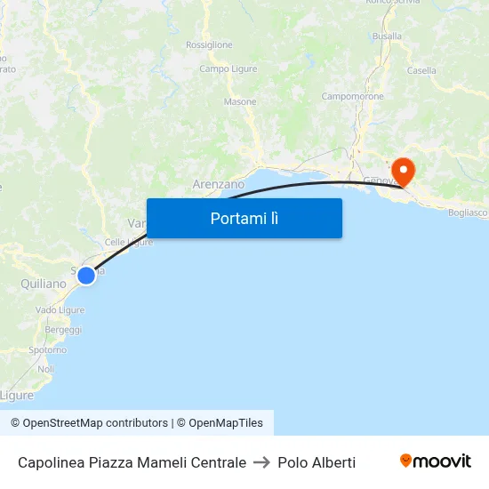 Capolinea Piazza Mameli Centrale to Polo Alberti map