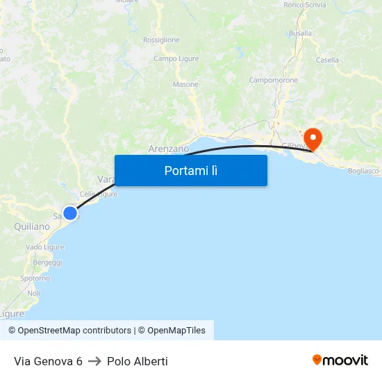 Via Genova 6 to Polo Alberti map