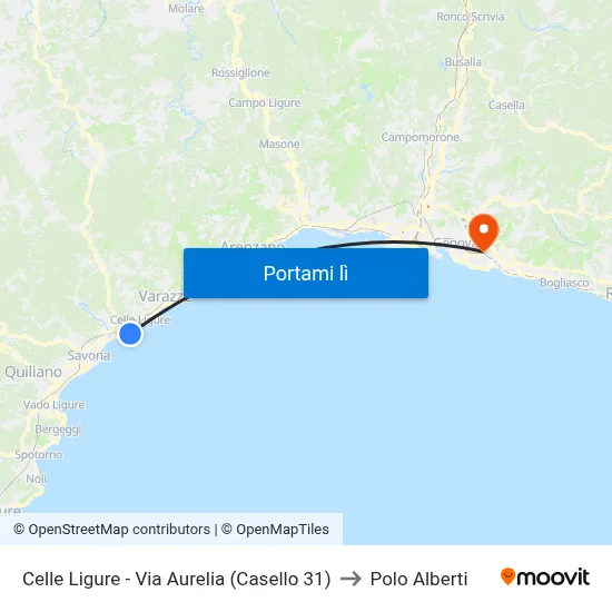 Celle Ligure - Via Aurelia (Casello 31) to Polo Alberti map
