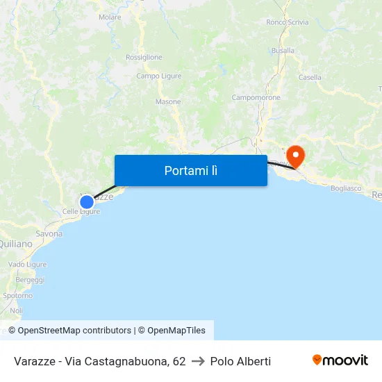 Varazze - Via Castagnabuona, 62 to Polo Alberti map