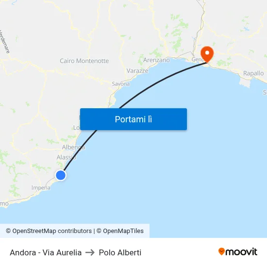 Andora - Via Aurelia to Polo Alberti map