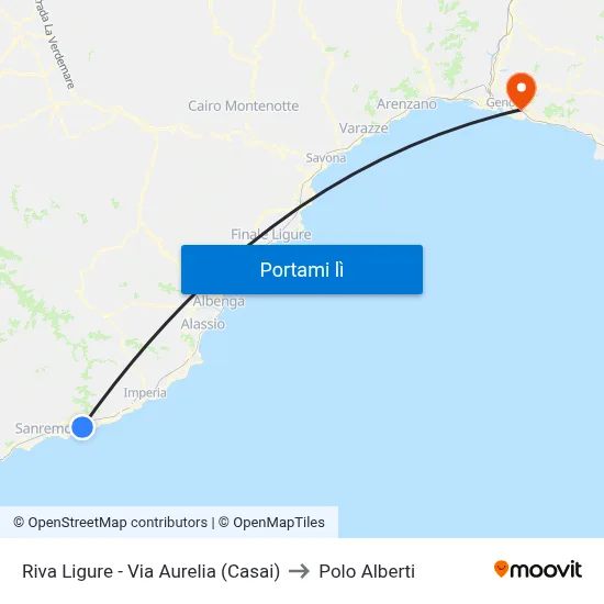 Riva Ligure - Via Aurelia (Casai) to Polo Alberti map