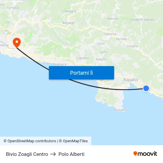 Bivio Zoagli Centro to Polo Alberti map