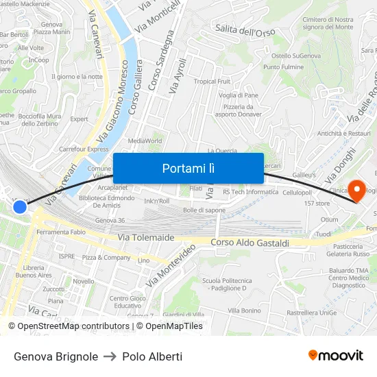 Genova Brignole to Polo Alberti map