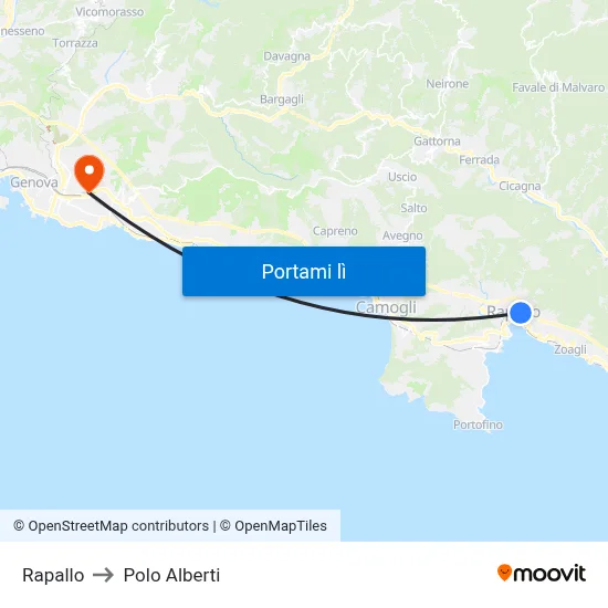 Rapallo to Polo Alberti map