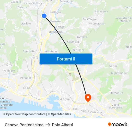 Genova Pontedecimo to Polo Alberti map