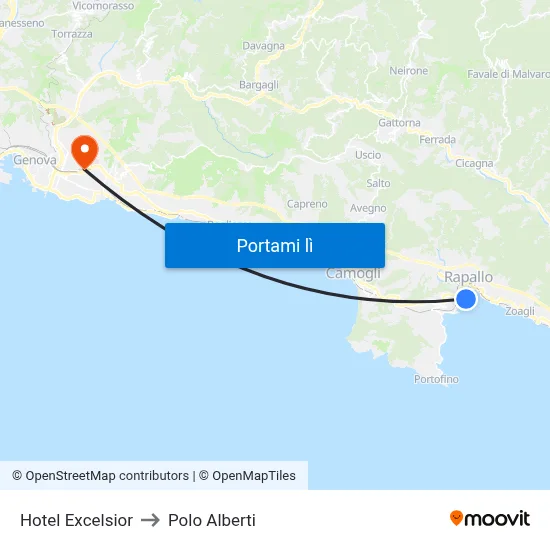 Hotel Excelsior to Polo Alberti map