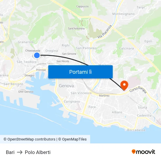 Bari to Polo Alberti map
