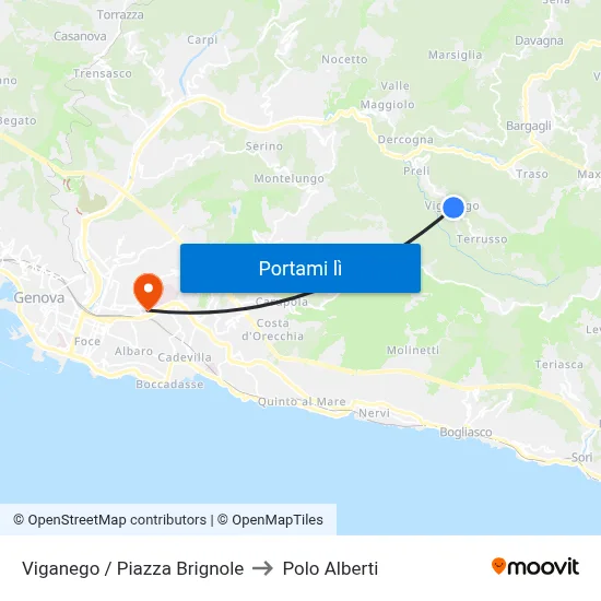 Viganego / Piazza Brignole to Polo Alberti map