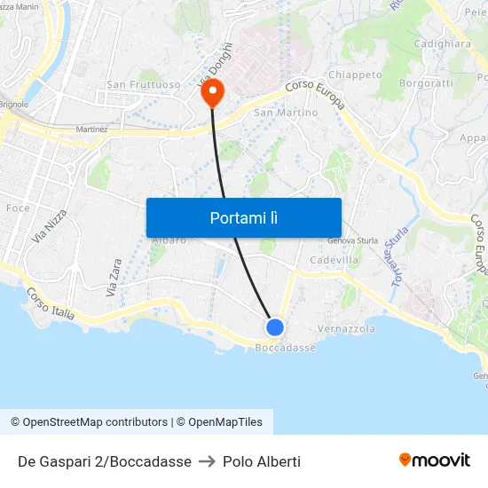 De Gaspari 2/Boccadasse to Polo Alberti map
