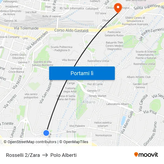 Rosselli 2/Zara to Polo Alberti map