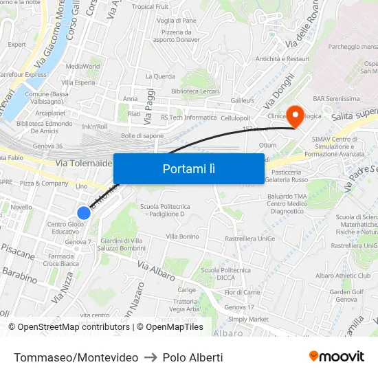 Tommaseo/Montevideo to Polo Alberti map
