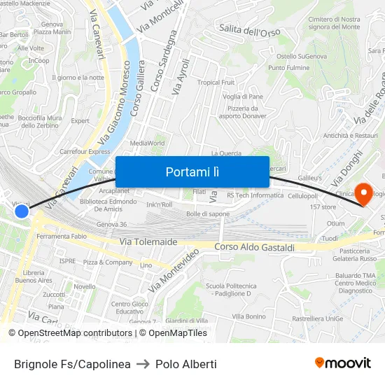 Brignole Fs/Capolinea to Polo Alberti map