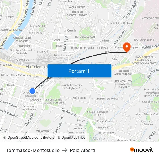 Tommaseo/Montesuello to Polo Alberti map