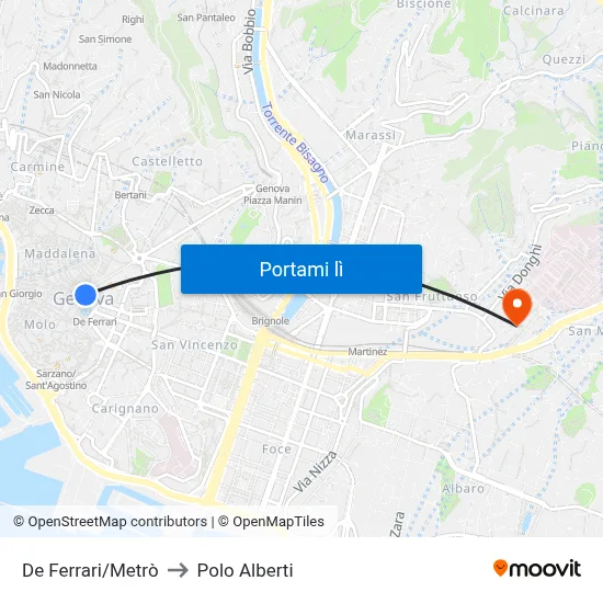 De Ferrari/Metrò to Polo Alberti map