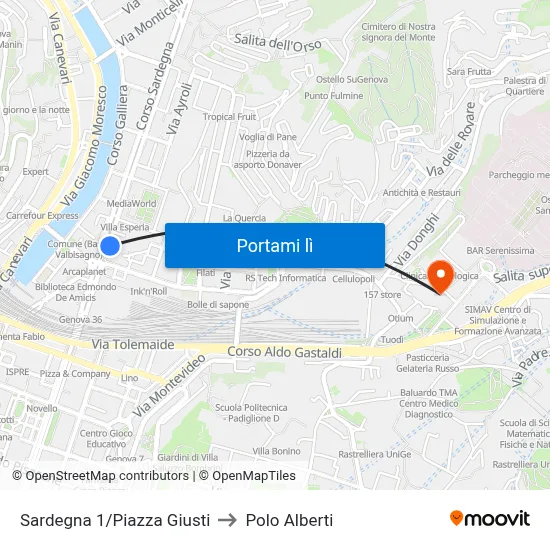 Sardegna 1/Piazza Giusti to Polo Alberti map