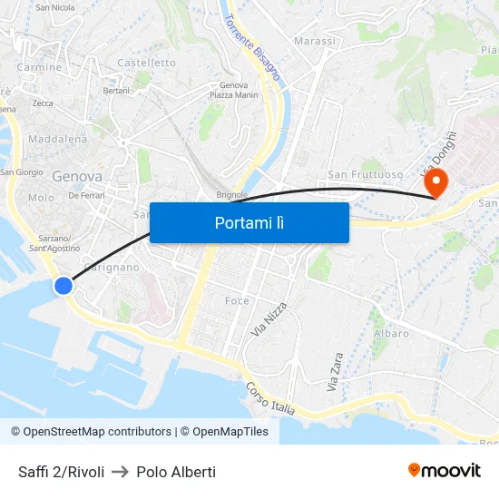 Saffi 2/Rivoli to Polo Alberti map