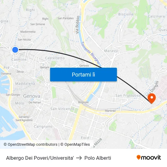 Albergo Dei Poveri/Universita' to Polo Alberti map