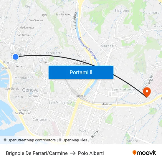 Brignole De Ferrari/Carmine to Polo Alberti map