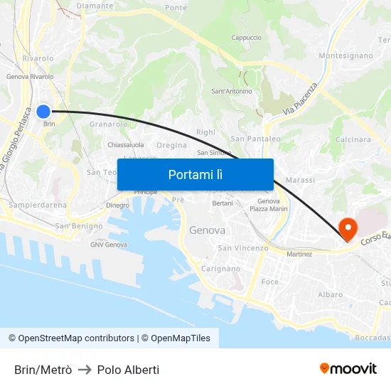 Brin/Metrò to Polo Alberti map