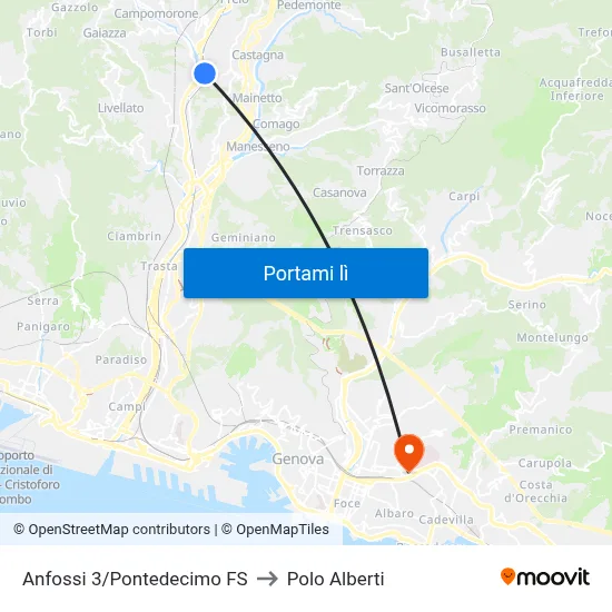 Anfossi 3/Pontedecimo FS to Polo Alberti map