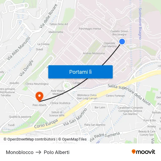 Monoblocco to Polo Alberti map