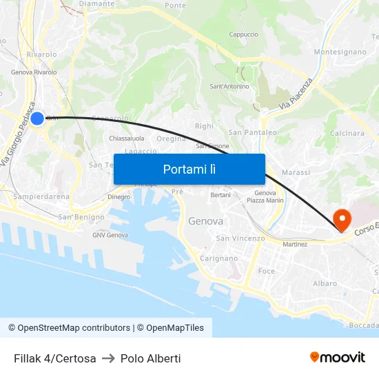 Fillak 4/Certosa to Polo Alberti map
